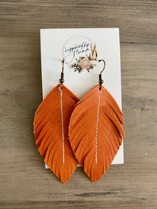 Pumpkin Spice Leather Feather Earrings (3 sizes)