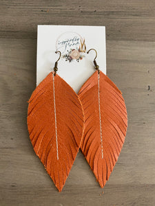 Pumpkin Spice Leather Feather Earrings (3 sizes)