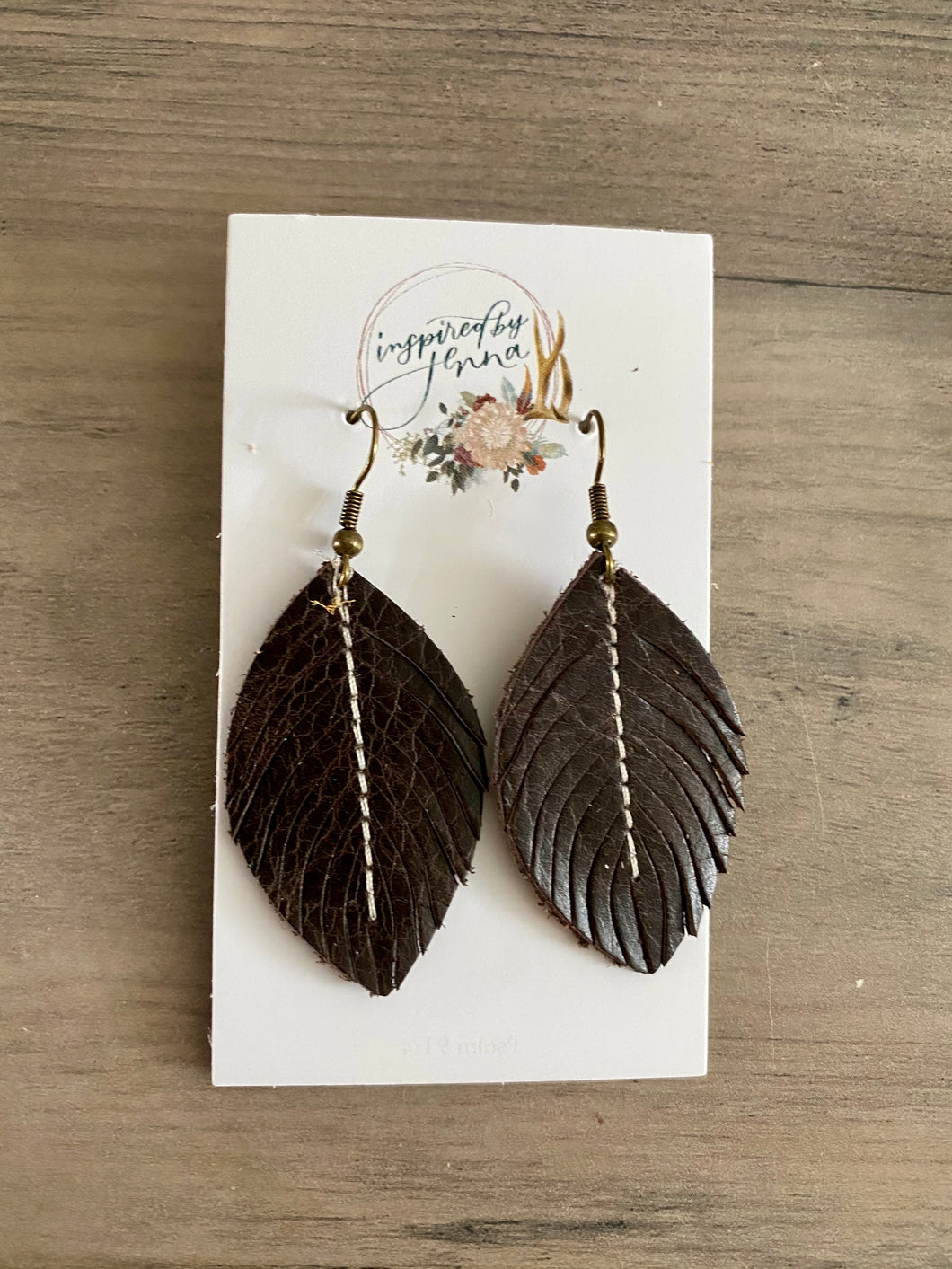 Dark Chocolate Leather Feather Earrings (4 sizes)