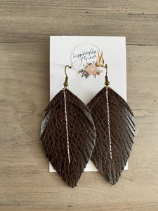 Dark Chocolate Leather Feather Earrings (4 sizes)