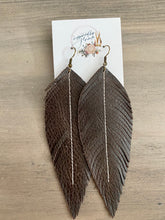 Load image into Gallery viewer, Dark Chocolate Leather Feather Earrings (4 sizes)