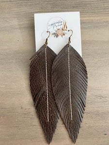 Dark Chocolate Leather Feather Earrings (4 sizes)