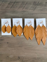 Load image into Gallery viewer, Goldenrod Leather Feather Earrings (4 sizes)