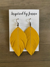 Load image into Gallery viewer, Lemon Yellow Leather Feather Earrings (4 sizes)
