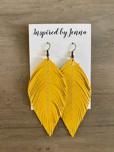 Lemon Yellow Leather Feather Earrings (4 sizes)