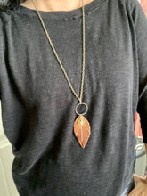 Load image into Gallery viewer, Saddle Brown Leather Feather Necklace with charms