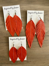Load image into Gallery viewer, Persimmon Leather Feather Earrings (4 sizes)