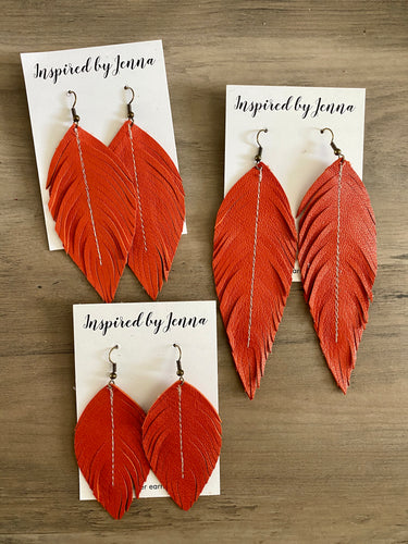 Persimmon Leather Feather Earrings (4 sizes)