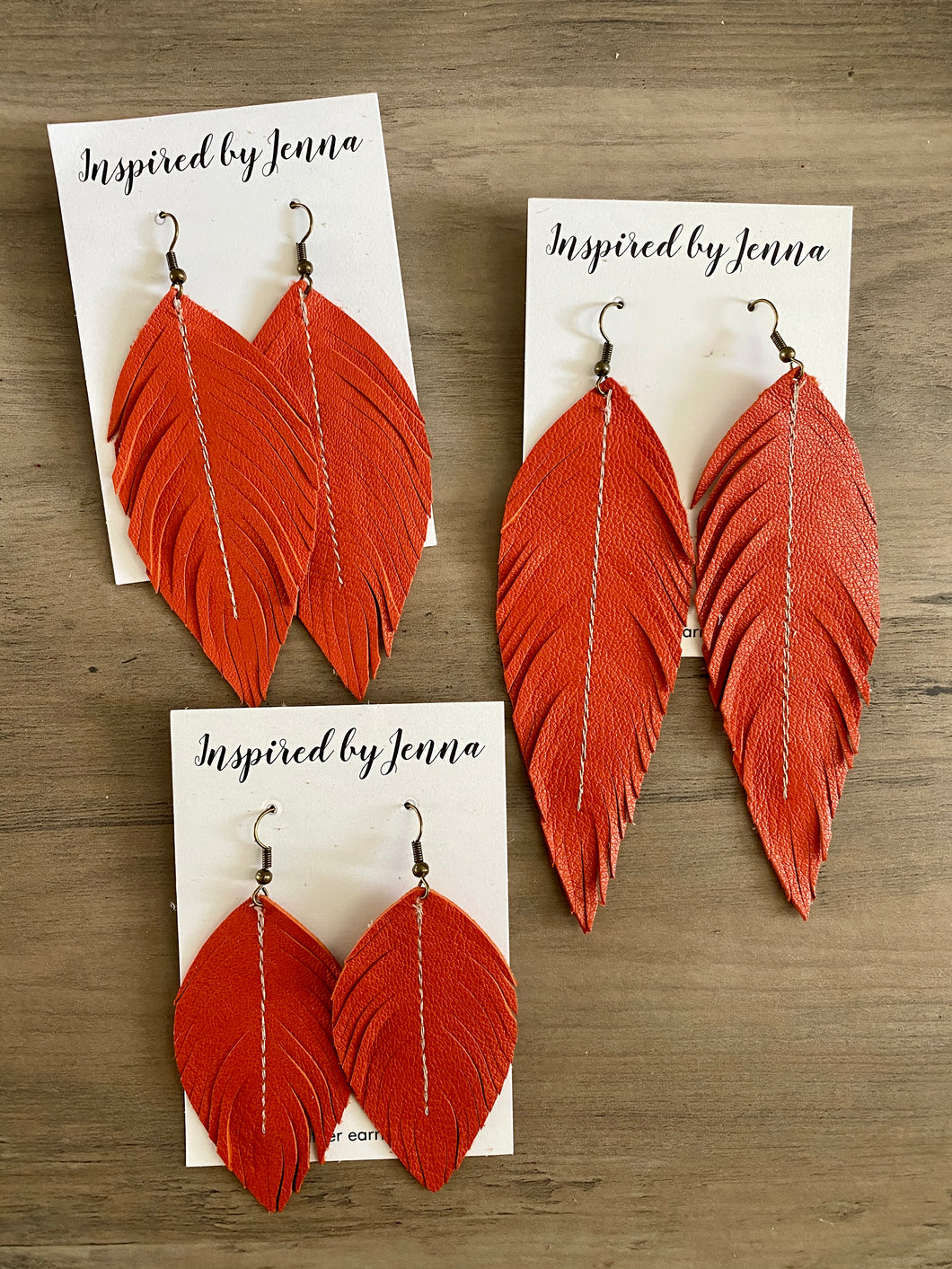 Persimmon Leather Feather Earrings (4 sizes)