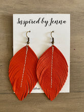 Load image into Gallery viewer, Persimmon Leather Feather Earrings (4 sizes)