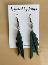 Load image into Gallery viewer, Sparrow Tri-Feather Jade Green Leather Earrings