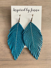 Load image into Gallery viewer, Rustic Teal Leather Feather Earrings (4 sizes)