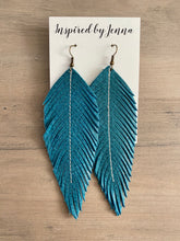 Load image into Gallery viewer, Rustic Teal Leather Feather Earrings (4 sizes)