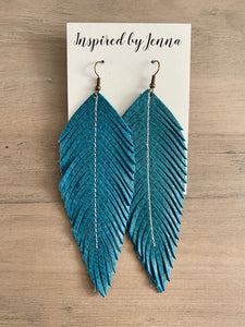 Rustic Teal Leather Feather Earrings (4 sizes)