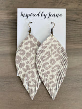Load image into Gallery viewer, Snow Leopard Leather Feather Earrings (4 sizes)