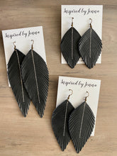 Load image into Gallery viewer, Black Leather Feather Earrings (4 sizes)