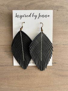 Black Leather Feather Earrings (4 sizes)