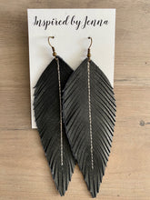 Load image into Gallery viewer, Black Leather Feather Earrings (4 sizes)