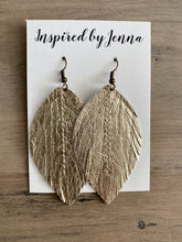 Load image into Gallery viewer, Champagne Leather Feather Earrings (3 sizes)