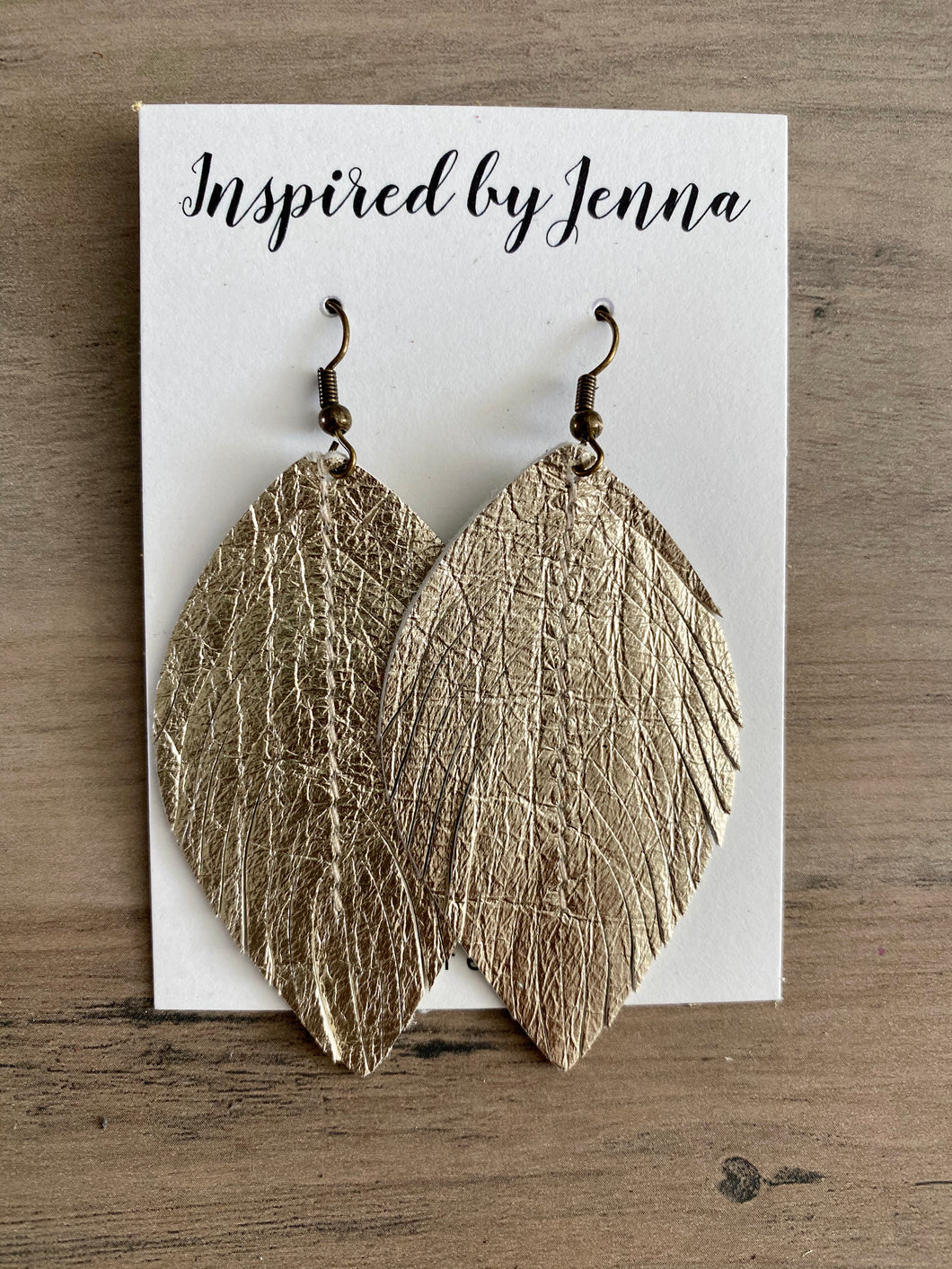 Champagne Leather Feather Earrings (3 sizes)