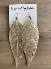 Load image into Gallery viewer, Champagne Leather Feather Earrings (3 sizes)