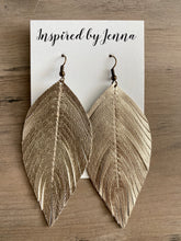 Load image into Gallery viewer, Champagne Leather Feather Earrings (3 sizes)