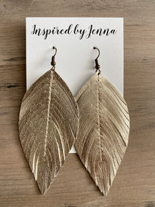 Champagne Leather Feather Earrings (3 sizes)