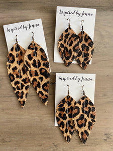 Lovely Leopard Leather Feather Earrings (4 sizes)