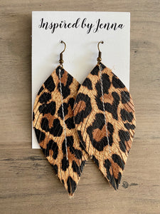 Lovely Leopard Leather Feather Earrings (4 sizes)