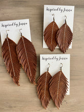Load image into Gallery viewer, Saddle Brown Leather Feather Earrings (4 sizes)