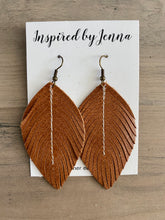 Load image into Gallery viewer, Caramel Leather Feather Earrings (4 sizes)