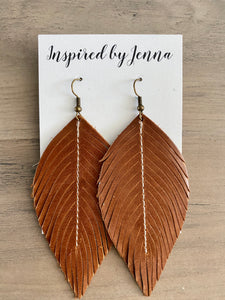 Caramel Leather Feather Earrings (4 sizes)