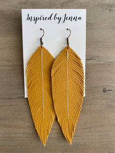 Mustard Leather Feather Earrings (4 sizes)