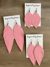Load image into Gallery viewer, Bubblegum Pink Leather Feather Earrings (4 sizes)