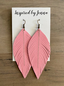 Bubblegum Pink Leather Feather Earrings (4 sizes)