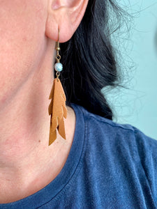 Sparrow Tri-Feather Caramel Leather Earrings