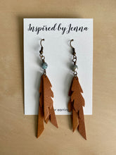Load image into Gallery viewer, Sparrow Tri-Feather Caramel Leather Earrings