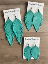 Load image into Gallery viewer, Tiffany Blue Leather Feather Earrings (4 sizes)