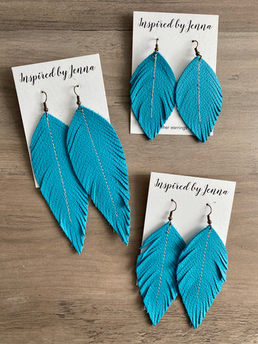 True Turquoise Leather Feather Earrings (4 sizes)