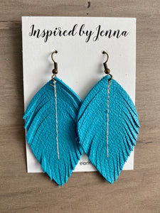 True Turquoise Leather Feather Earrings (4 sizes)
