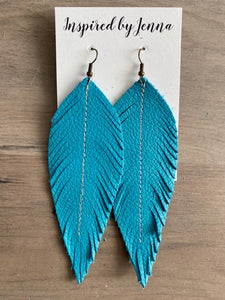 True Turquoise Leather Feather Earrings (4 sizes)