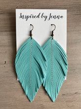 Load image into Gallery viewer, Aqua Leather Feather Earrings (4 sizes)