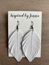 Load image into Gallery viewer, White Leather Feather Earrings (4 sizes)