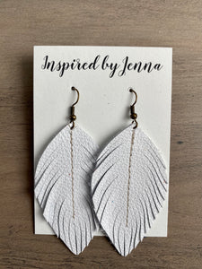 White Leather Feather Earrings (4 sizes)