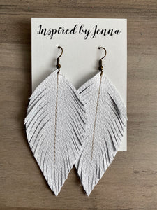 White Leather Feather Earrings (4 sizes)