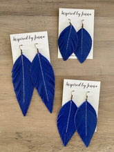 Load image into Gallery viewer, Royal Blue Leather Feather Earrings (4 sizes)