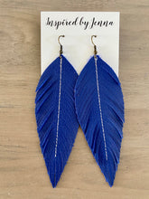 Load image into Gallery viewer, Royal Blue Leather Feather Earrings (4 sizes)