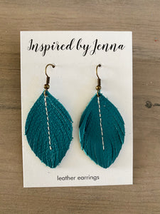Classic Teal Leather Feather Earrings (4 sizes)