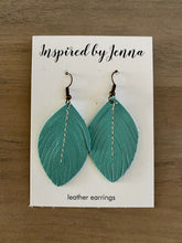 Load image into Gallery viewer, Aqua Leather Feather Earrings (4 sizes)