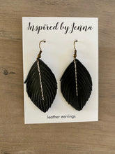 Load image into Gallery viewer, Black Leather Feather Earrings (4 sizes)